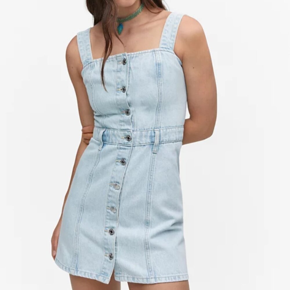 Mango Button Front Denim Dress